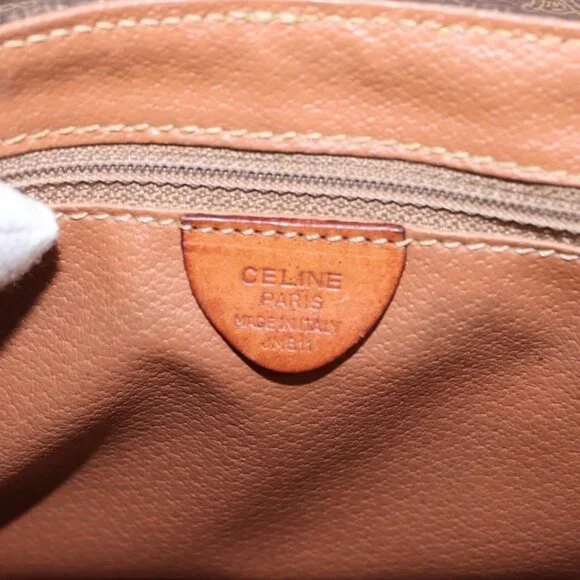 Authentic CELINE Macadam Canvas Shoulder Bag PVC Leather Brown Gold - Picture 4 of 16